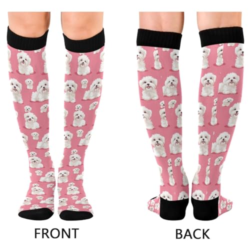 Snowflake Red Christmas Compression Sock for Women Men Funny Support Knee High Socks Running,Nurses,Travel - color: Maltese Dogs