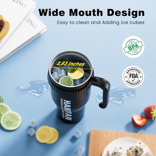 HandFan 40oz Tumbler with Handle, Cooling Water Bottle with Fan - color: Black