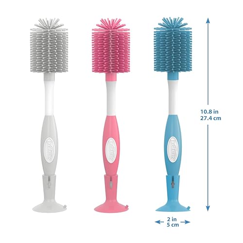 Dr. Brown's Soft Touch No Scratch Baby Bottle Cleaning Brush Nipple Cleaner with Stand and Storage Clip, BPA Free, Pink (Pack of 2) - style: 2 Pack, Pink