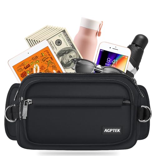 AGPTEK Fanny Pack for Women Men, Waist Wallet Bag,Adjustable Bum Belt Pouch for Travel, Running, Shopping, Hiking, Dog Walking, Cycling, Climbing, Small, Black