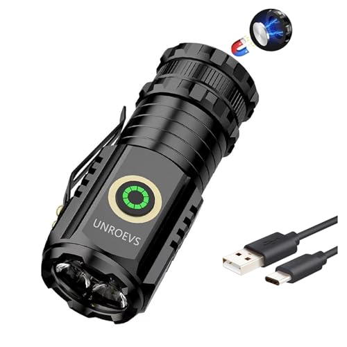 UNROEVS Mini LED Flashlight Rechargeable 2550 Lumens with Magnetic Base - size: D