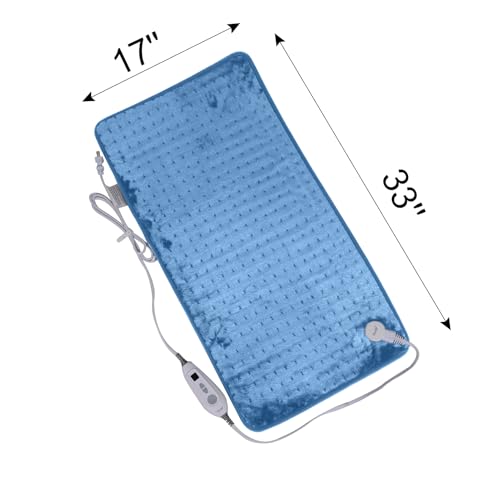 Ruqiji 17''x33'' XXXL King Size Heating Pad with 6 Temperature Settings, Flannel Electric Heating Pad for Back/Neck/Shoulders/Abdomen/Legs(Light Blue) - color: Light Blue
