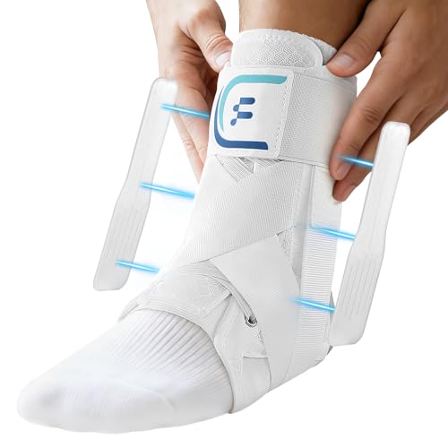 Ankle Brace for Men Women with Removable Side Splints Figure 8 Strap - color: White, size: L
