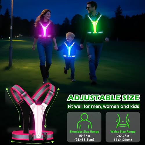 LED Reflective Running Vest, Light UP Reflective Vest, Safety Light Gear for Night Walking Cycling for Women Men Kid - color: Pink