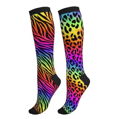 Compression Socks Knee High Support Socks Women Circulation Stockings for Athletic Running Cycling Flying - color: Leopard Zebra Print