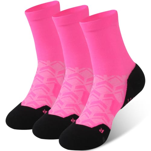 NIcool Cycling Socks For Men, 1/3 Pairs Bright Seamless Compression Running Crew Socks Youth Cushioned Tennis Quarter Socks - color: 3 Pairs Pink