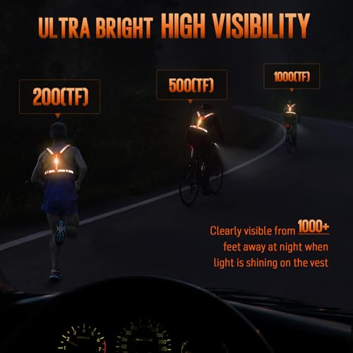 LED Reflective Vest Running Gear, Light Up Running Vest Rechargeable, Night Safety Gear for Walking Running Cycling - color: Orange