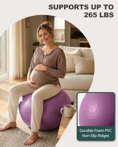 Trideer Yoga Ball for Exercise, Pregnancy, Exercise Ball, Pump Included - color: Bellflower Purple, size: L(23-26ines/58-65cm)
