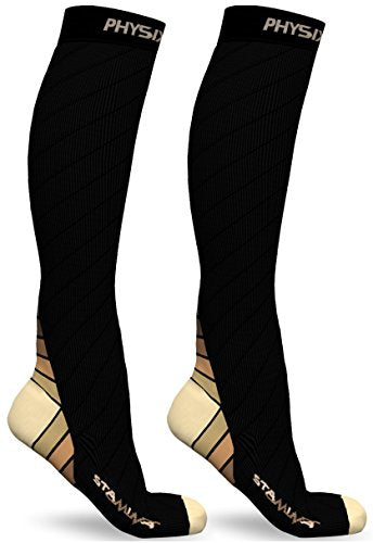 Physix Gear Compression Socks 20-30 mmHg - Men & Women - Running, Nurses, Shin Splints, Flight, Travel - color: Nude/Beige, size: Small-Medium