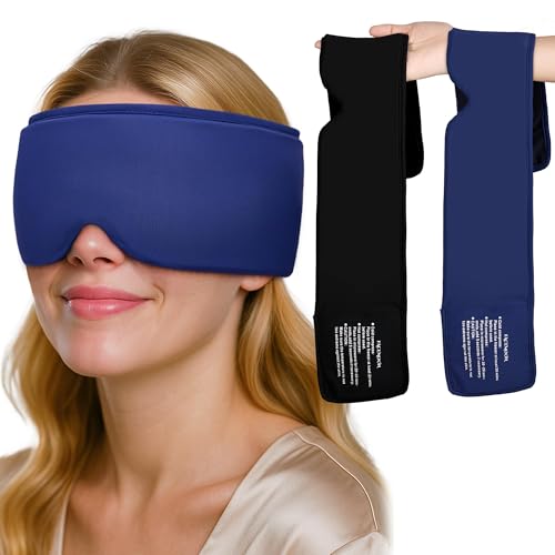 Cooling Gel Eye Mask for Puffy Eyes, Migraine & Headache Relief, Full Eye-Area Cold Compress for Eyes & Temples, FSA Eligible HSA Reusable Eye Ice Pack for Swelling & Post-Surgery Recovery - color: Black-blue