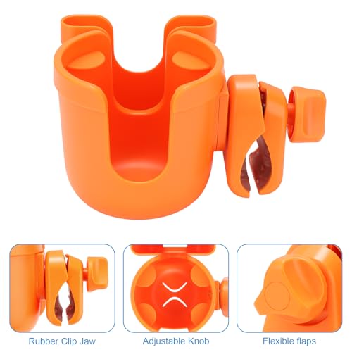 Accmor Stroller Cup Holder with Phone Holder, Bike Cup Holder, Walker Scooter Wheelchair Cup Holder Attachment, Universal Cup Holder for Uppababy Graco Strollers - color: All Orange