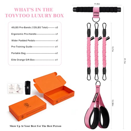 3-Tube Pedal Resistance Band w/Handles, 30/40LBS Sit Workout Gear - color: pink, size: 40lbs