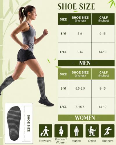Bamboo Viscose Compression Socks|4Pairs 15-20mmHg Knee High Socks - color: Grey, size: Large-X-Large