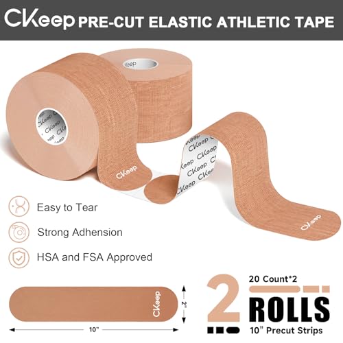 CKeep Kinesiology Tape precut Strips, 40 Count Elastic k Tape, Beige - color: Beige, size: 2 Rolls