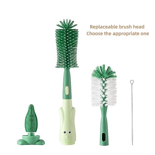 Silicone Baby Bottle Brush with Stand, Water Bottle Brush Cleaner Set - color: Green 2