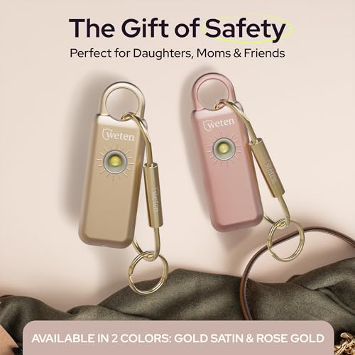Personal Safety Alarm Keychain for Women, 130dB Siren, LED Strobe, USB-C - color: Metallic Rose