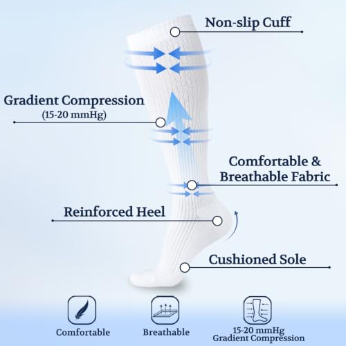 15-20 mmHg Cotton Compression Socks for Women & Men - color: White, size: 9-11