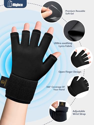 highco 2 Pack Ice Gloves for Arthritis Hands Pain Relief, Adjustable Hand Ice Pack for Hot & Cold Therapy, Reusable Gel Compression Finger Wrist Ice Pack for Tendinitis, Carpal Tunnel,Swelling - size: M( 2PCS)