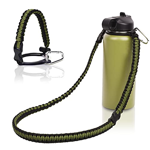 Wongeto Paracord Handle Carrier Holder with Shoulder Strap,Compatible with Hydro Flask Wide Mouth Water Bottles - color: Armygreen