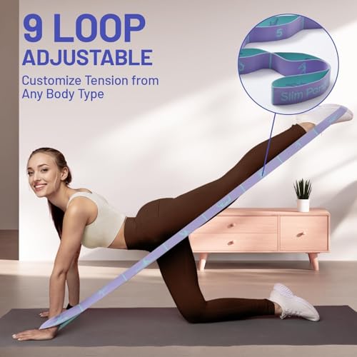 Slim Panda Stretch Strap with 9 Loops, Elastic Yoga Straps for Stretching - color: Pink+Purple