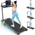 FUNMILY Upgrade Walking Pad Folding Treadmill with 12%/15% Incline & Handle Bar, 3.5HP Foldable Under Desk Compact Treadmills for Home/Office/Gym, 400+lb Capacity, Shock Absorption - color: Black