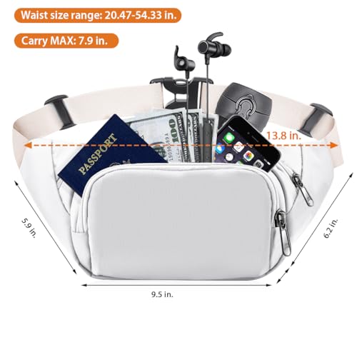 Large Fanny Pack for Women Men - Syican Waist bag with 3-Zipper Pockets - color: White