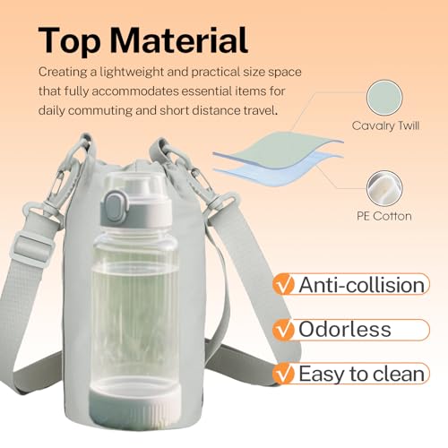 Water Bottle Holder with Phone Pocket for 40/32 oz,Water Bottle Holder/Sleeve with Adjustable Shoulder Strap and Charm. - color: Light Green
