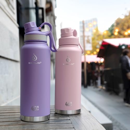 IDEUS 40oz Stainless Insulated Bottle with 2 Leak-Proof Lids, Light Pink - color: Light Pink, size: 40 Ounces