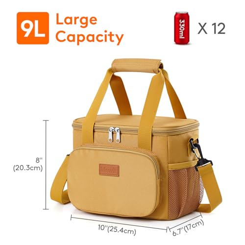 Lifewit Insulated Lunch Box for Men, Lunch Bag Cooler Women, 12-Can 9L - color: Brown, size: Medium(9L)