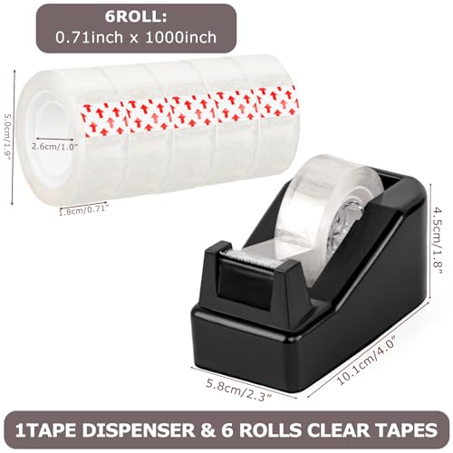 Desktop Tape Dispenser Black,Weighted Nonskid Base,Includes 6 Rolls of Tape - color: Black (6pcs Tape)