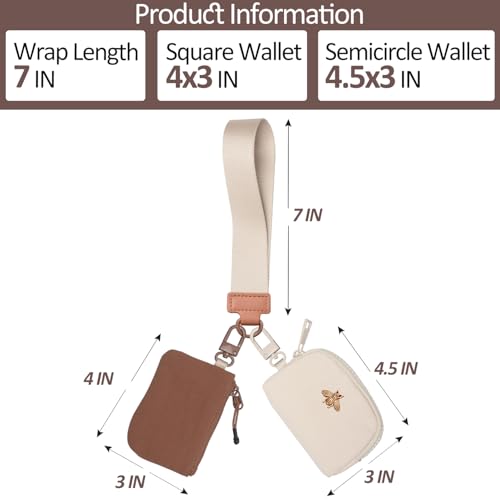 COOLANS Mini Wristlet Wallets Dual Pouch,Around Wristlet Handbag Wallet for Women Zip Cards Holder,Wristlet Bracelet Purse - color: Brown&white