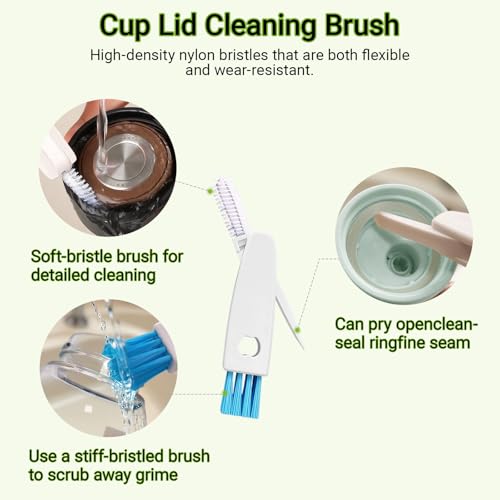 3-in-1 Bottle Brush, 15 Inches Long Handle Kitchen Water Bottle Brush, Stainless Steel Bottle Cleaner Brush with Straw Brush & Lid Brushe for Cleaning Wine Glasses,Coffee Mugs,Tumblers,Wine Decanters - color: Blue-3