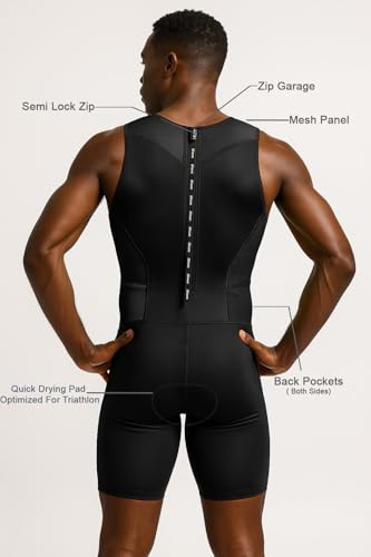 Wixen Men's Performance Triathlon Suit Sleeveless Tri Suit Padded Quick Dry Run Swim Bike - color: Black, size: X-Large
