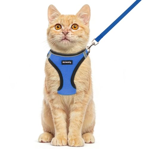 Rttochfy Cat Harness and Leash Set, Escape Proof Kitten Harness, Soft and Breathable Vest with Reflective Strip, Easy to Wear for Cats Walking and Traveling (BK Blue, XS) - color: BK Blue, size: XS (Chest:12.5"-14")