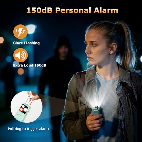 Personal Safety Alarm for Women, Rechargeable 150dB Keychain Alarm with Strobe Light and Pull Pin, Emergency Alarm for College Students, Travel, Walking, Campus Safety and Gift Giving - color: Cyan