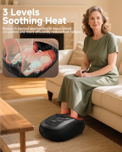 Snailax 2026 Upgraded Foot Massager with Heat,Compression, Shiatsu, Size 15 - color: B.black