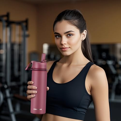 KXIAOCHEN Insulated Water Bottle with Strap, 48-Hour Cold, 2 Lids - color: Red, size: 24 Ounces