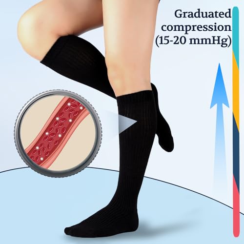 15-20 mmHg Cotton Compression Socks for Women & Men - color: 2Black1White, size: 10-13