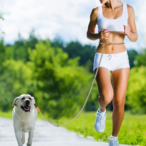 Mile High Life Hands Free Dog Leash, Crossbody Waist Leash with Genuine Leather Connection, Multifunctional Adjustable Slip Lead for Dog Walking Running (Camel, 8FT) - color: Camel, size: 8FT Hands Free