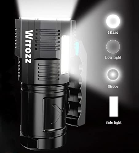 Wrrozz LED Flashlight Rechargeable Spotlight with Handle & Side Spot Light - size: B