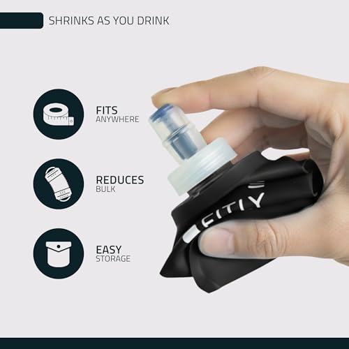 FITLY Soft Flask Running Water Bottle - Collapsible Hydration Flask - color: Black, size: 13.5 Ounces