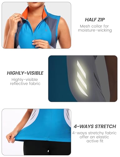 Little Donkey Andy Women's Half Zip Breathable Cycling Vests Reflective Sleeveless Jerseys Shirts Running 4 Rear Pockets - color: A01.lake Blue, size: XX-Large