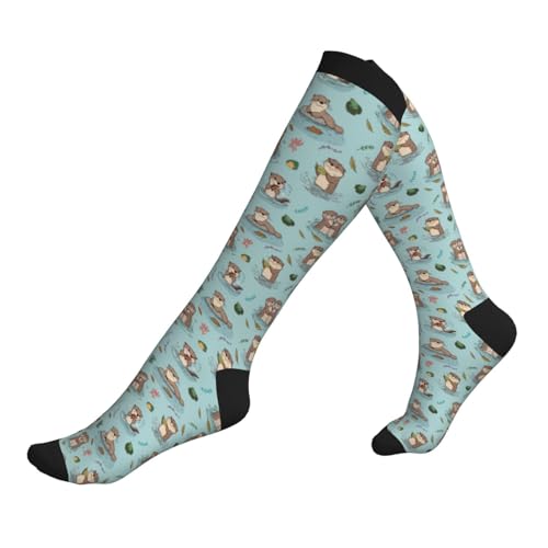 Compression Socks Knee High Circulation Support Socks For Women Men Athletic Running Hiking Travel - color: Otters