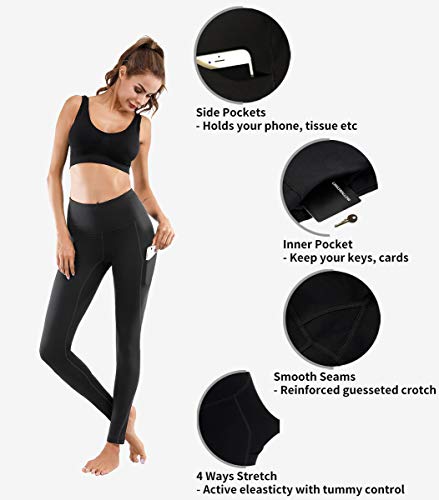 Lingswallow Women High Waist Yoga Pants with Pockets Stretch Soft Leggings - color: Black, size: Medium