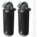 BJPKPK 2 Pack 40oz Insulated Water Bottles with Straw Lids, Stainless Steel - color: 2 X Black, size: 40 Ounces