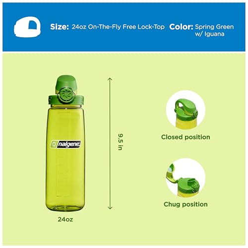 Nalgene 24 oz On The Fly Lock-Top Water Bottle, Spring Green w/Iguana - color: Spring Green with Iguana, size: 24 Ounces