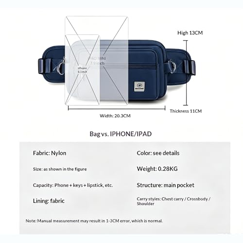 Fanny Pack for Women, Fashion Crossbody Waist Bag with 5 Zipper Pockets, Lightweight Adjustable Strap Chest Bag for Travel Hiking Running (Navy blue) - color: Navy blue