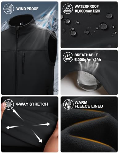 MAGCOMSEN Men's Softshell Golf Vest Outerwear Lightweight Fleece - color: Black, size: Large