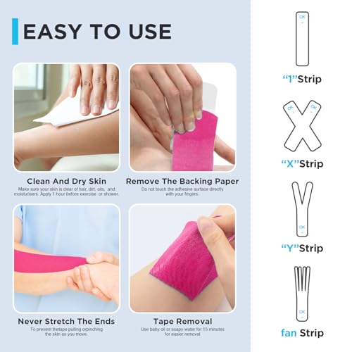 OK TAPE Kinesiology Tape 150 PCS Precut Elastic Strips Bulk 2inx10in/PCS - color: Pink, size: 150 PCS
