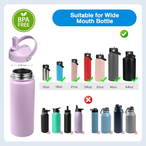 Straw lid for Hydroflask Wide Mouth Water bottle,Flex Straw Lid compatible with Hydro Flask 12 16 18 20 32 40 64 oz,Sports Straw Cap Flip Top Lid Water Bottle Lid Accessories… - color: Purple 2
